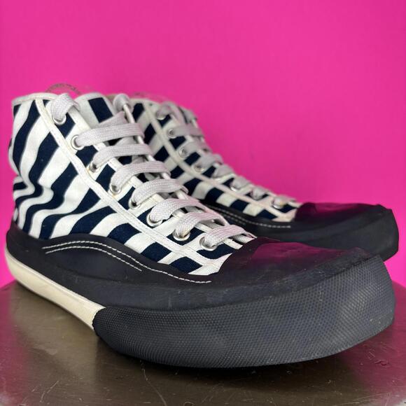 Acne Studios Navy White Stripe Canvas High Top Sneaker Sz 43 - Picture 1 of 7